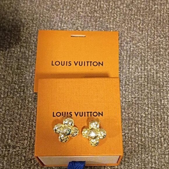 Louis Vuitton Gold Crystal Embellished Earrings - Picture 1 of 5